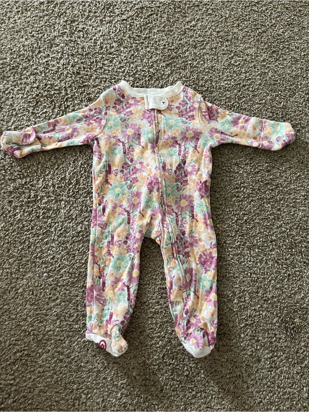 Burts Bees Floral Print Girls' One-Piece Footed Pajamas - Pink & Cream Newborn